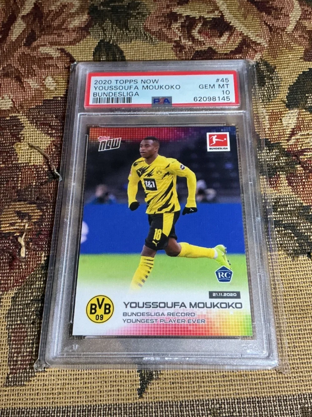 2020-21 Topps Now Bundesliga Youssoufa Moukoko 045 rookie card graded PSA 10